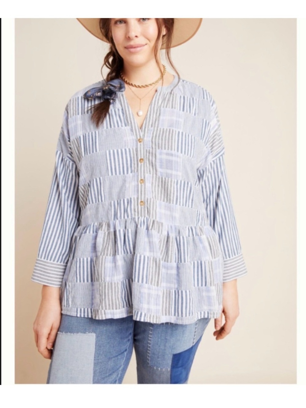 Anthro Maeve | The Zoey Swing Blouse Striped Blouse